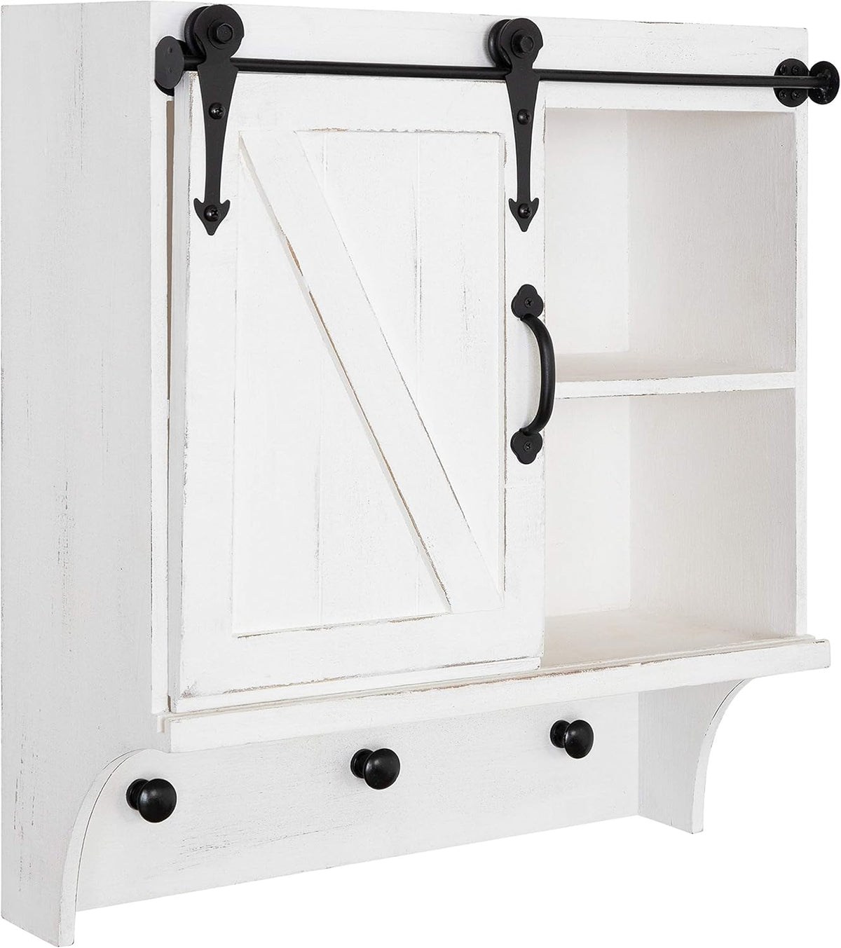White Farmhouse Cabinet Wall Organizer with Sliding Barn Door and 3 Knobs Y106