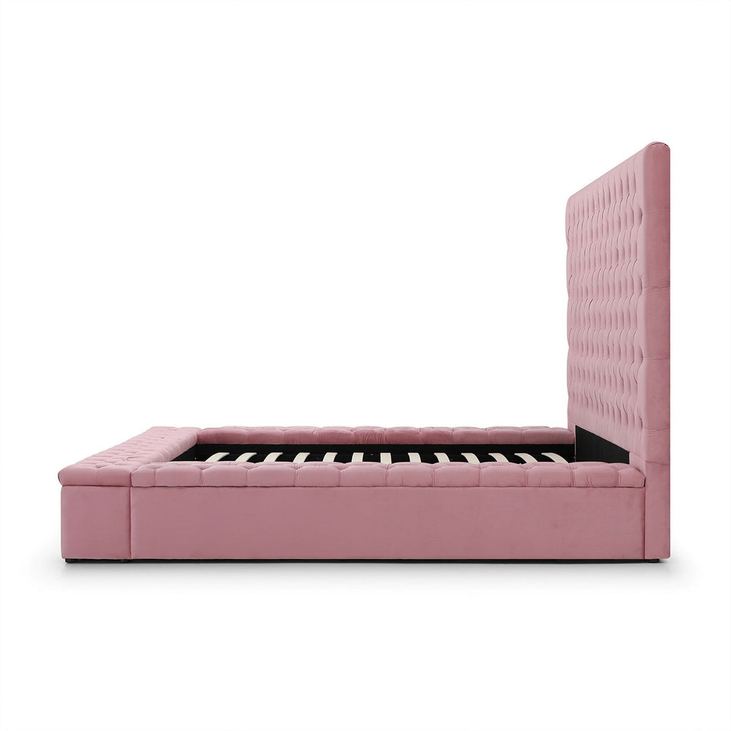 Pink Velvet Upholstered Platform Queen Bed H70561
