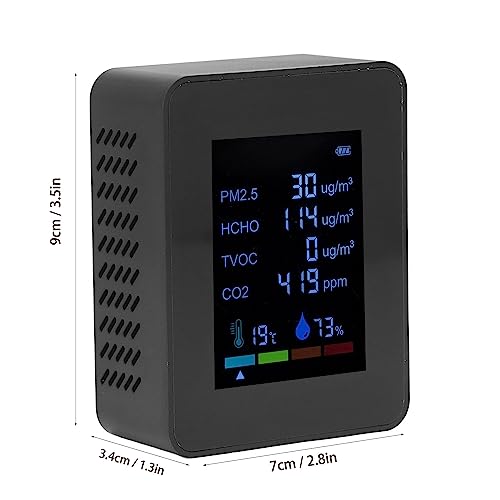 6 in 1 CO2 Meter Humidity Temperature PM2.5 TVOC HCHO Detector Black U247593