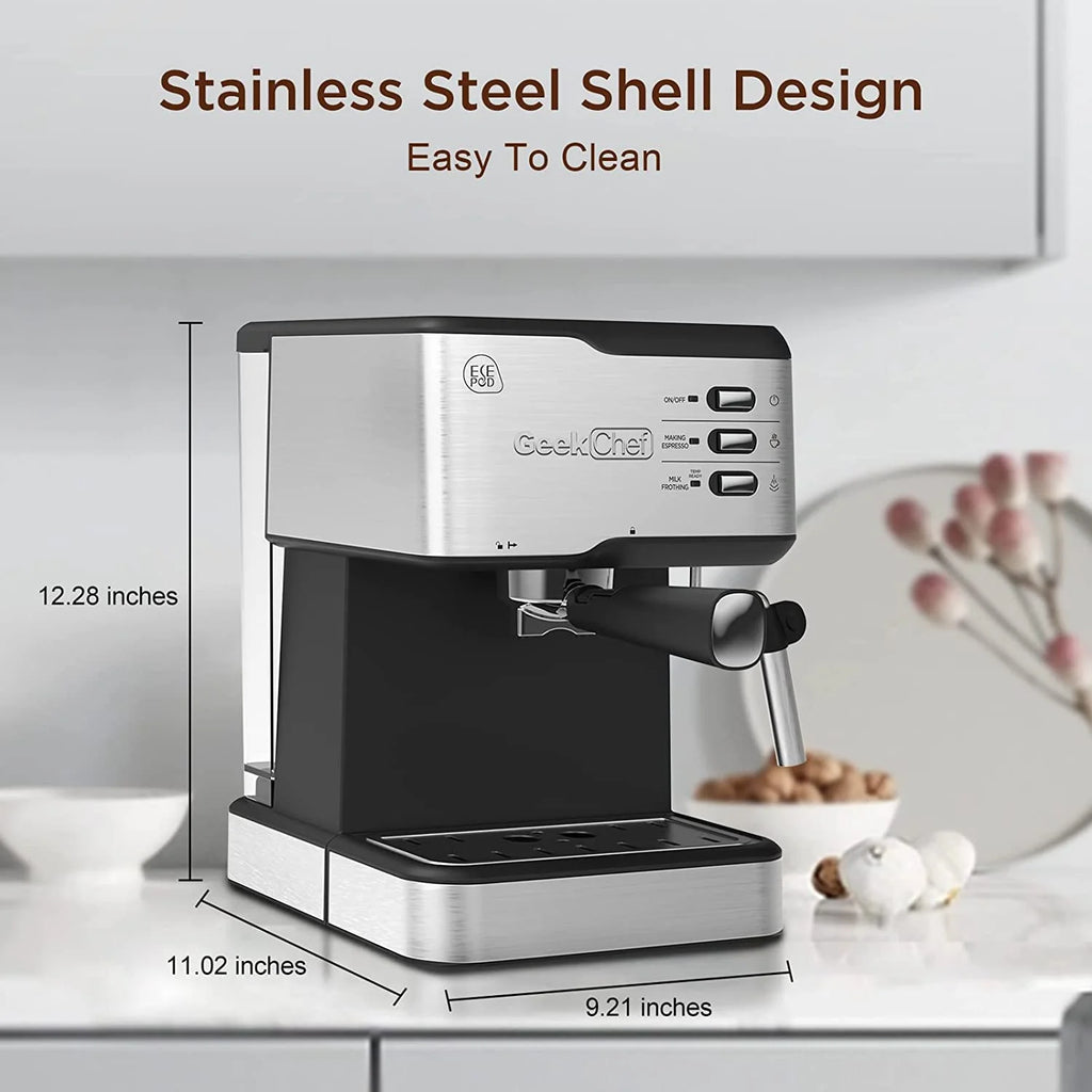 Black 20 Bar Espresso Coffee Machine with Milk Frother Steam Wand, 1.5L Water Tank R754841