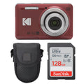 Red Digital Camera with 128GB SDXC Memory Card and Case F488581