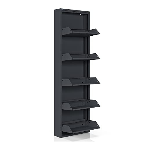 5 Tier Metal Shoe Cabinet with Cover, Anthracite W5860