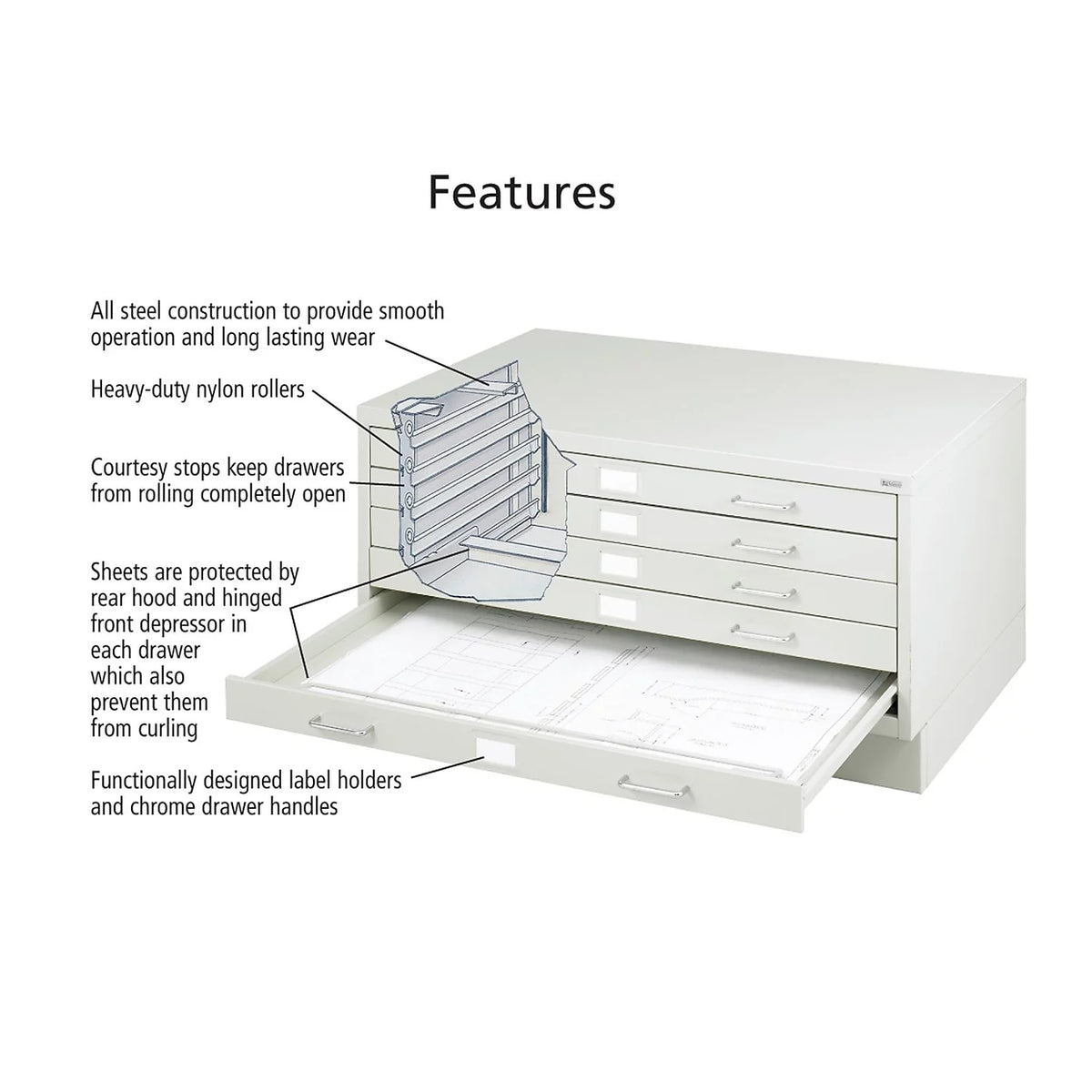 Light Gray 5 Drawer Metal Flat File Cabinet Y9403