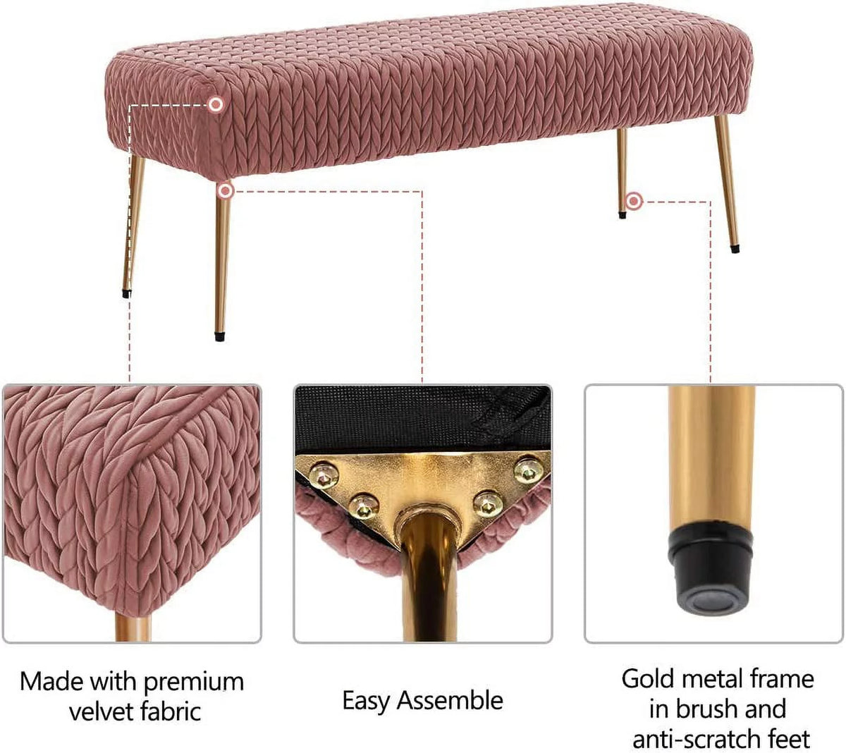 Pink Velvet Upholstered Ottoman Bench X65835