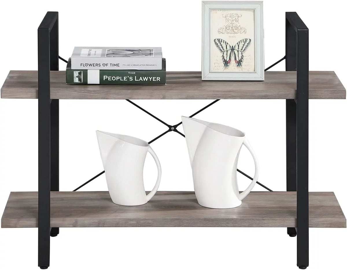 2 Tier Grey Wood and Metal Bookshelf B915