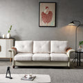 Beige Linen Fabric Faux Leather Sofa with Wood Leg Z4060