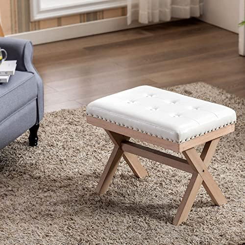 Burlap Linen Fabric Upholstered Bench Ottoman with X-Shaped Wooden Legs V2285