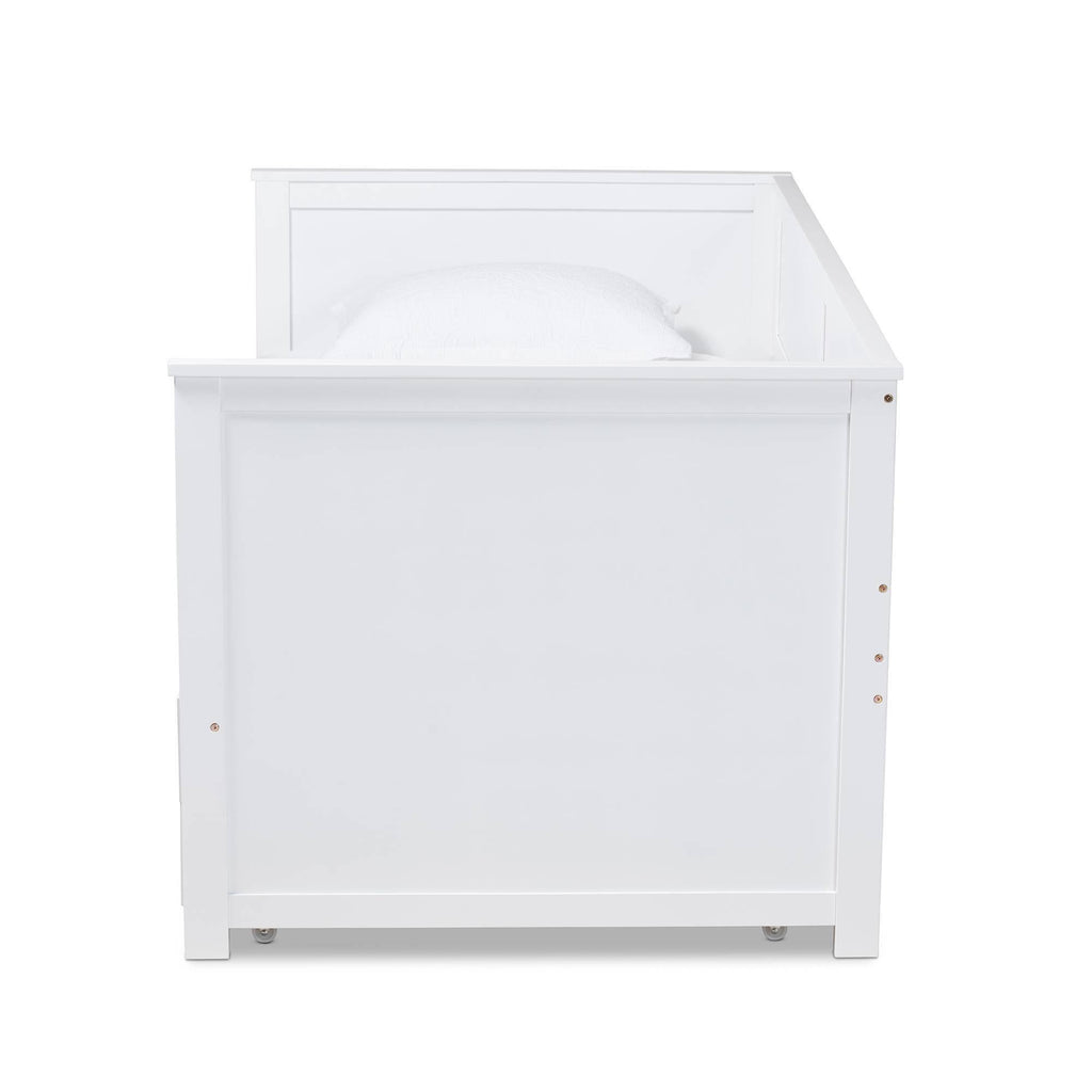 White Finished Wood Expandable Twin Size to King Size Daybed with Storage Drawers T458