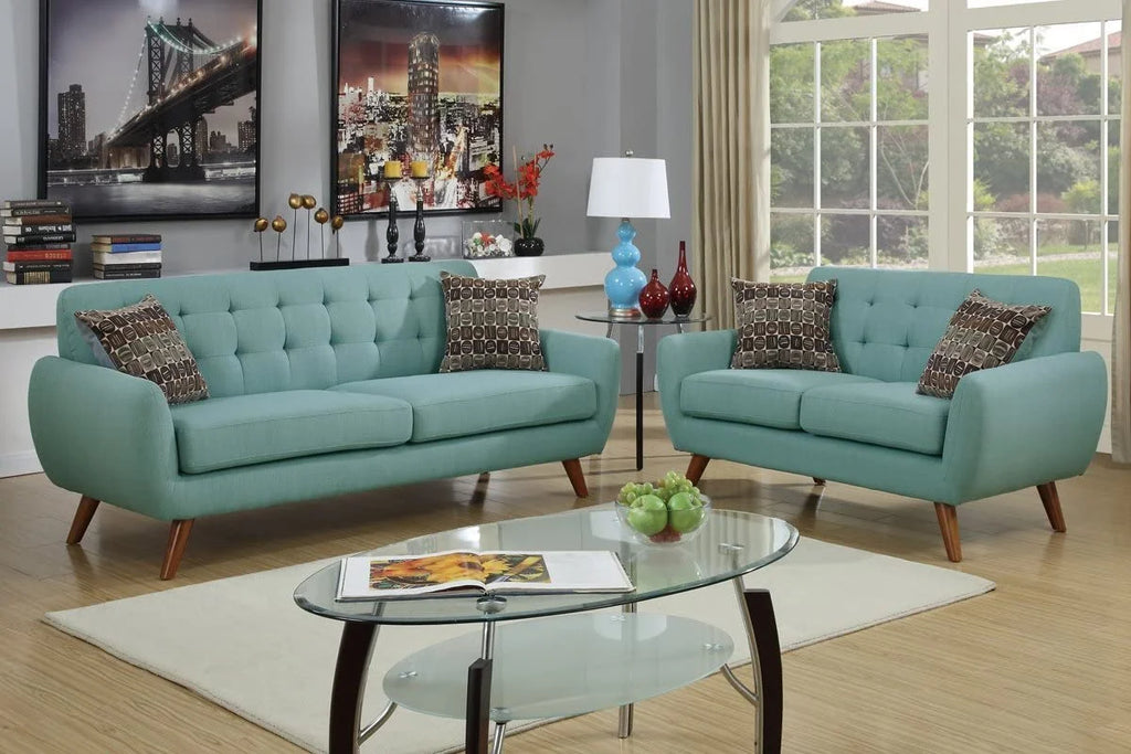 Modern Polyfiber Linen-Like Fabric Sofa Loveseat Set F864