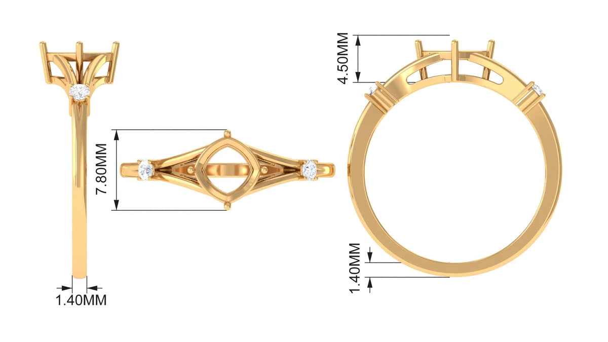 Cushion Cut Lab Grown Emerald Solitaire Ring with Diamond, 14K Yellow Gold, US 9.50 E20394
