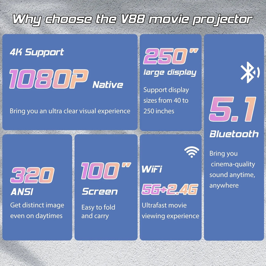4K 1080P Wifi Bluetooth Projector with 100 Screen U326203