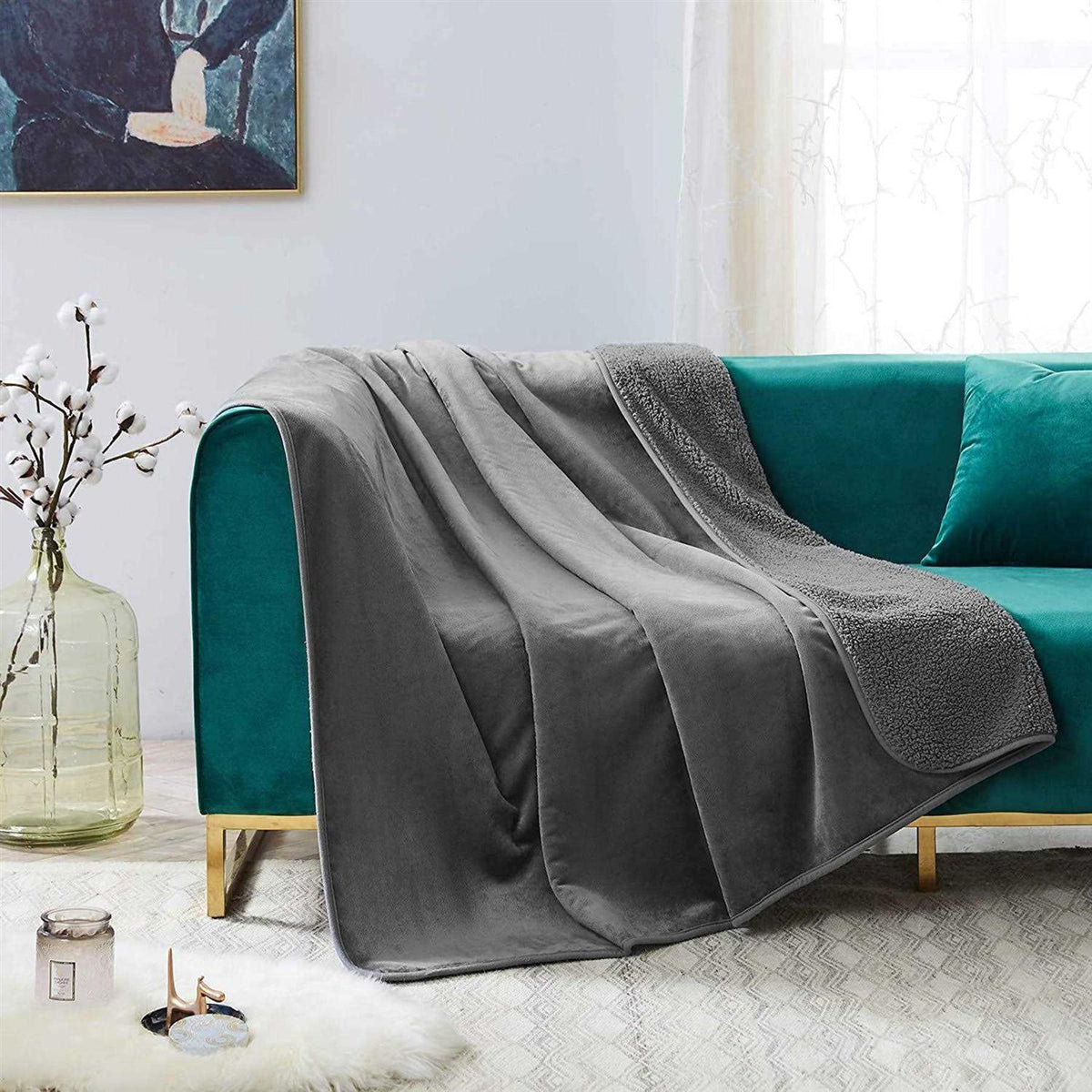 Grey Sherpa Waterproof Leakproof Dog Blanket Y903000