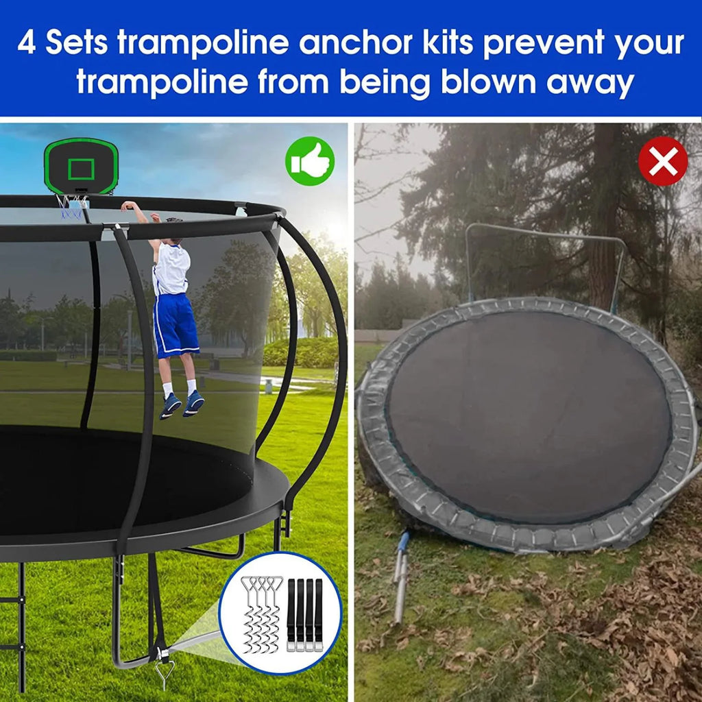 12FT Trampoline with Basketball Hoop, Enclosure Net, Sprinkler, Light, Socks, Ladder X43613