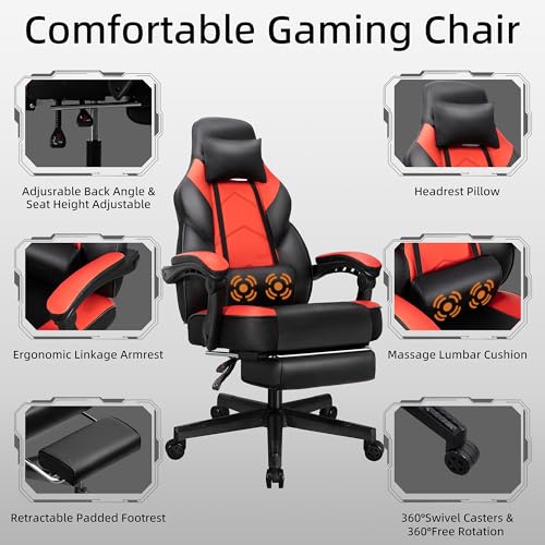 Grey Ergonomic Gaming Chair with Footrest and Massage Lumbar Support Q4595