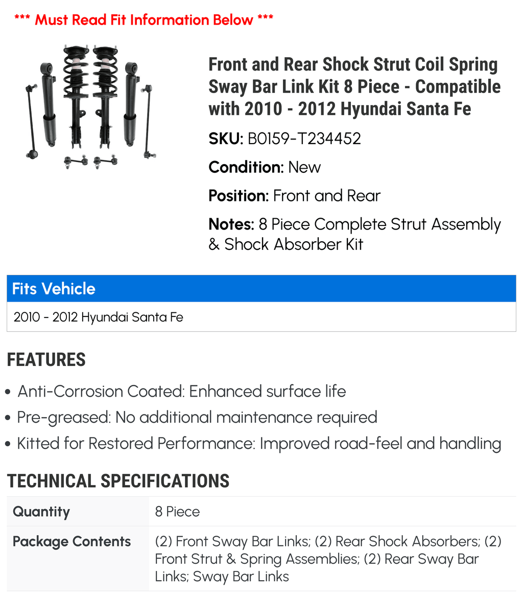 Shock Strut Coil Spring Sway Bar Link Kit 8 Piece D9692