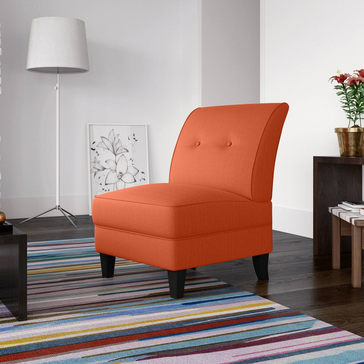 Orange Linen Armless Chair O8690