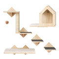 Natural Wood Cat Wall Shelves Set of 5 with House Steps Scratching Post Perch M940293