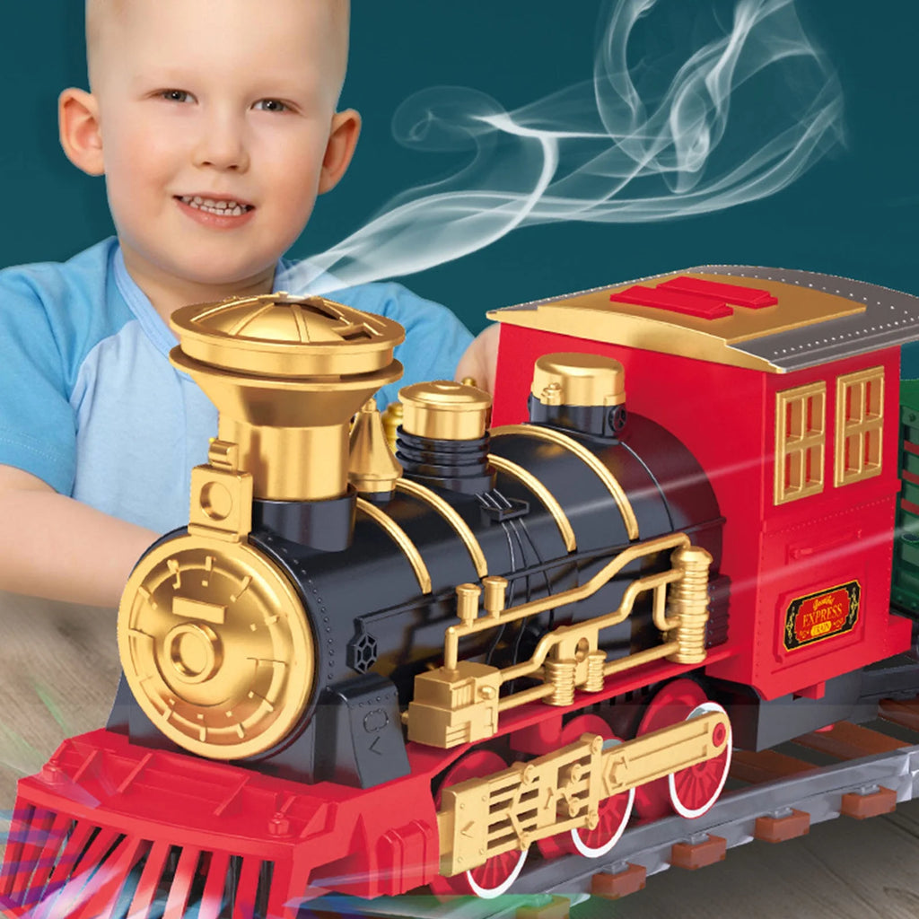 Toy Train Set With Lights And Sounds Steam Smoke Railway Tracks Battery Operated V434