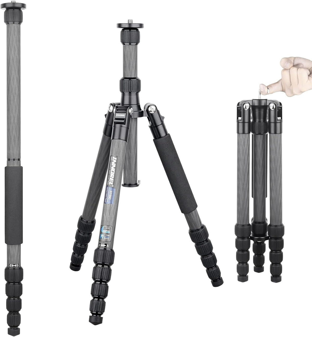 Carbon Fiber Travel Tripod Monopod with 36mm Panoramic Ball Head and Carrying Case F1600