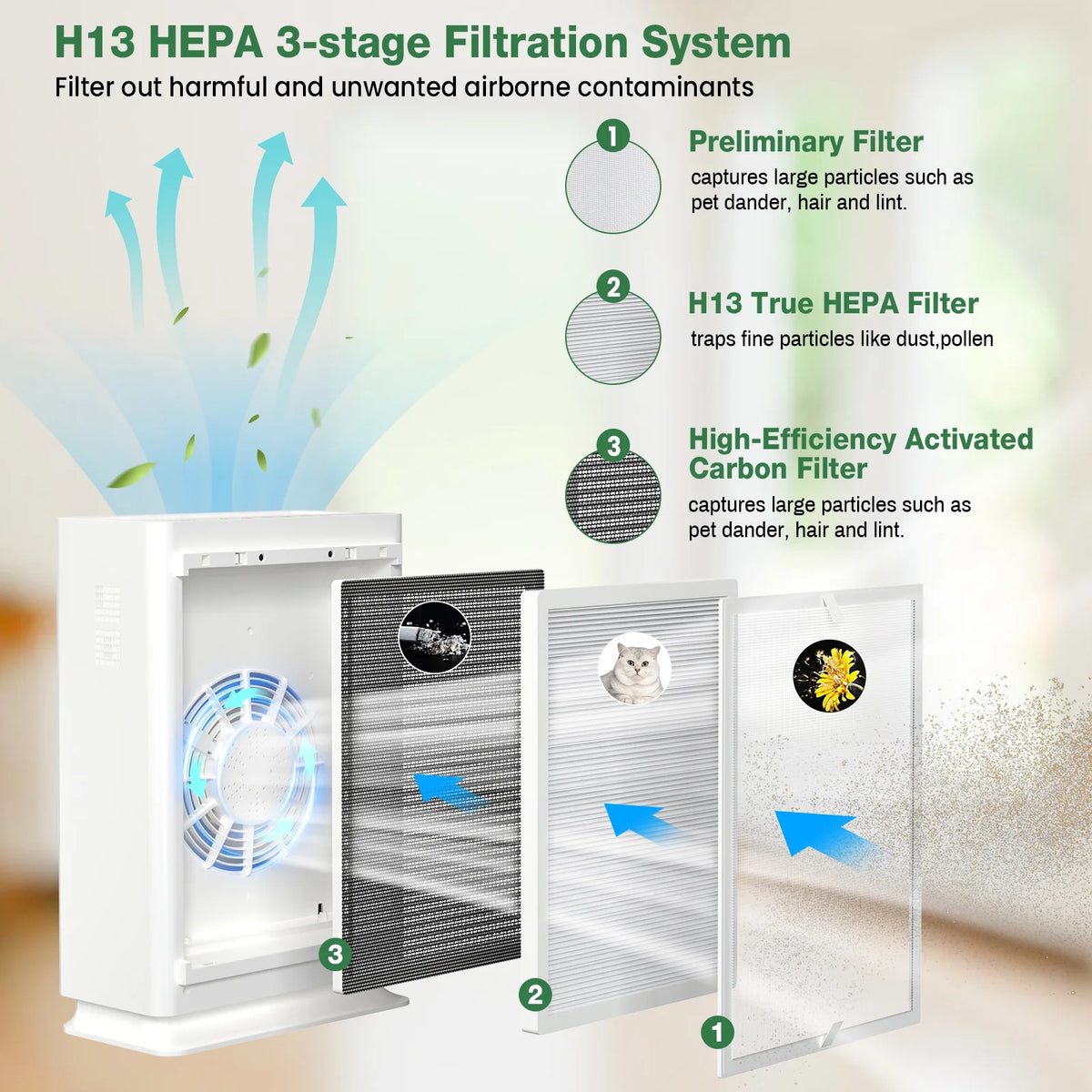 H13 True HEPA Air Purifier for Large Room J841