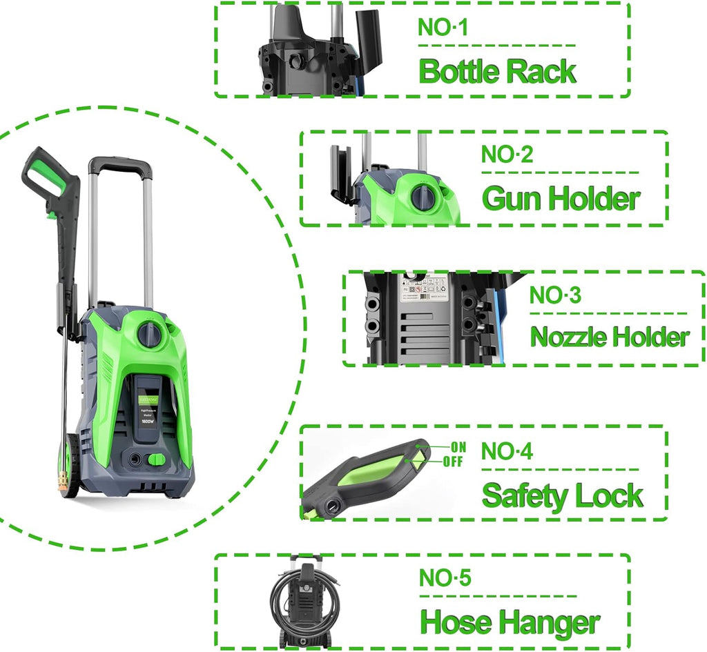 3000 PSI Electric Pressure Washer with 4 Nozzles Foam Cannon R29948