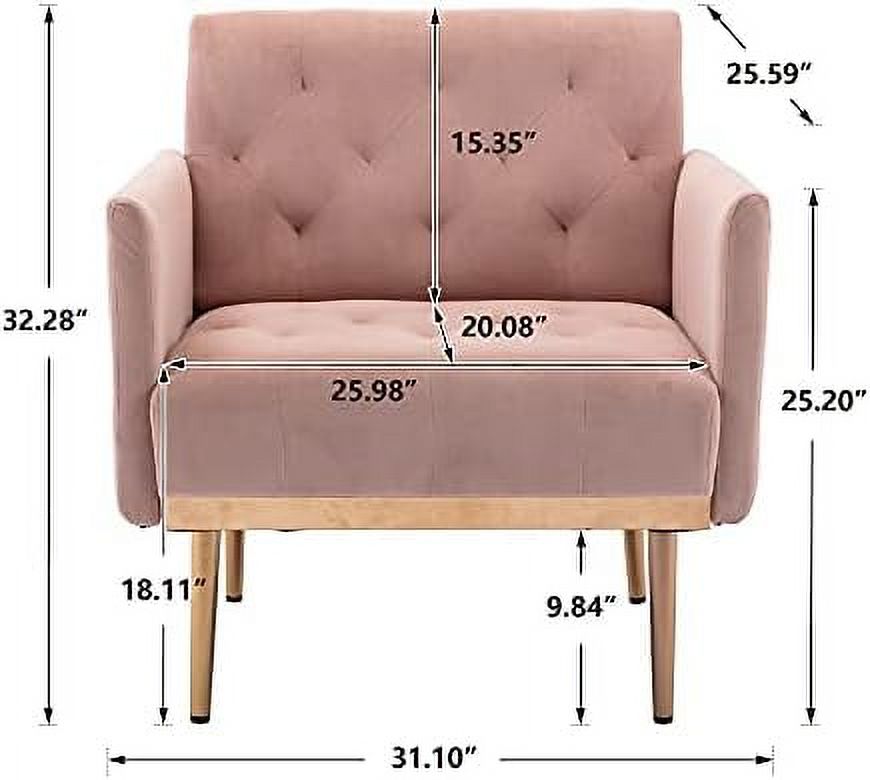 Pink Velvet Single Sofa Arm Chair with Metal Legs Y42044