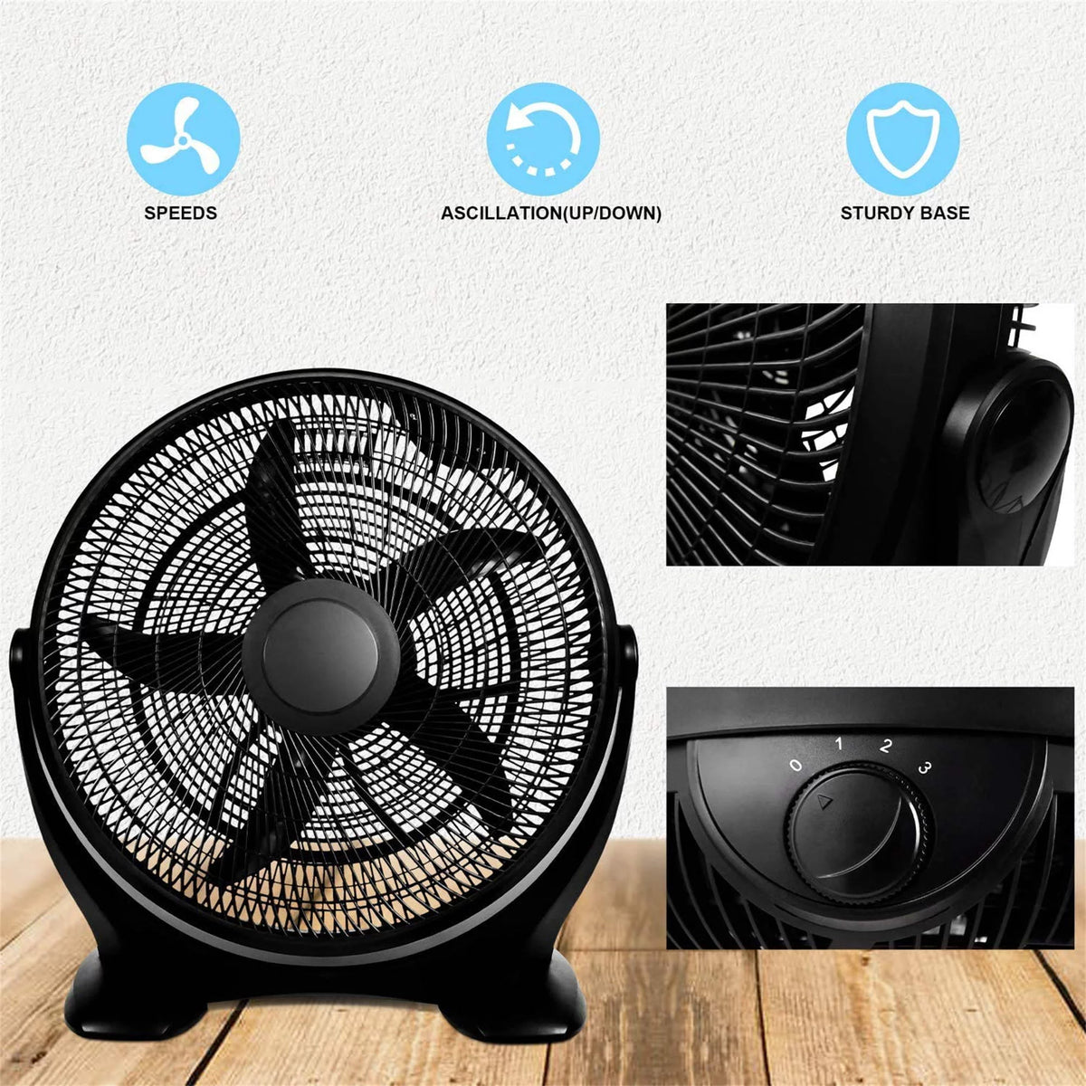 14 Inch 3-Speed Plastic Floor Fan, Black Z745084