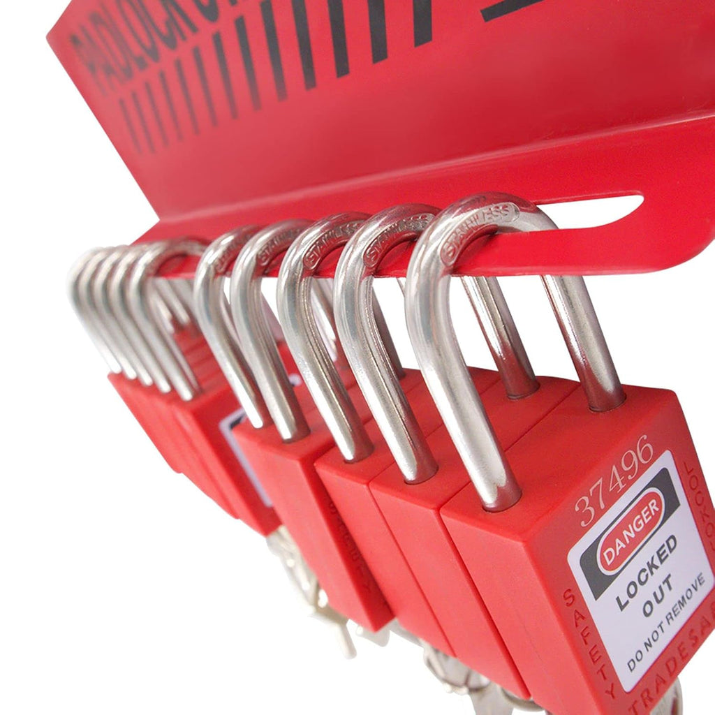 10 Padlocks Included Lockout Tagout Station with Carbon Steel Body I339
