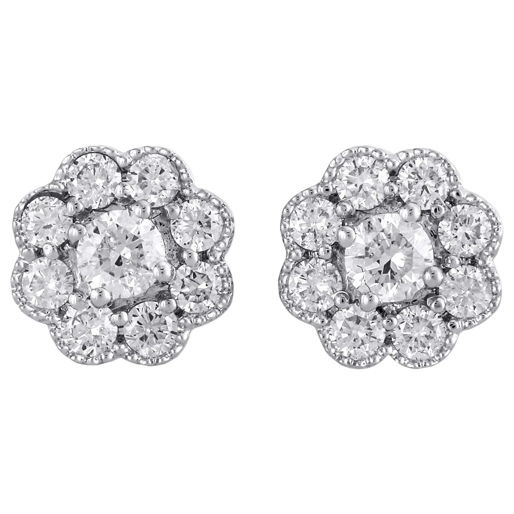 14K White Gold Solitaire Diamond Flower Stud Earrings 1 CT. T483996