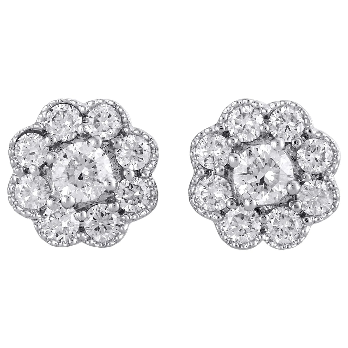 14K White Gold Solitaire Diamond Flower Stud Earrings 1 CT. T483996