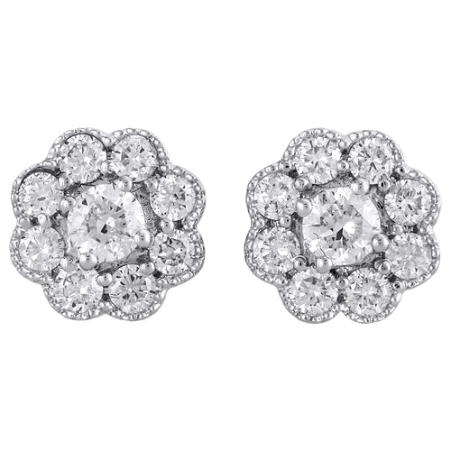 14K White Gold Solitaire Diamond Flower Stud Earrings 1 CT. T483996