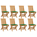 Set of 8 Wooden Foldable Outdoor Dining Chairs with Green Cushion U625