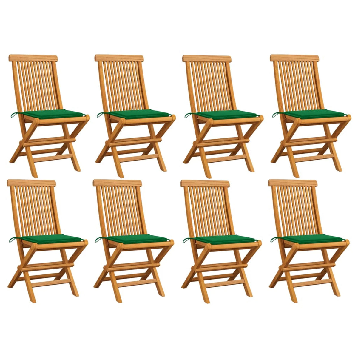 Set of 8 Wooden Foldable Outdoor Dining Chairs with Green Cushion U625