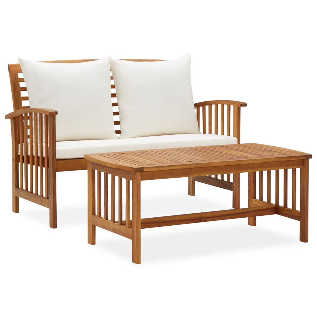 2 Piece Acacia Wood Outdoor Lounge Set with Cream Cushions B201984