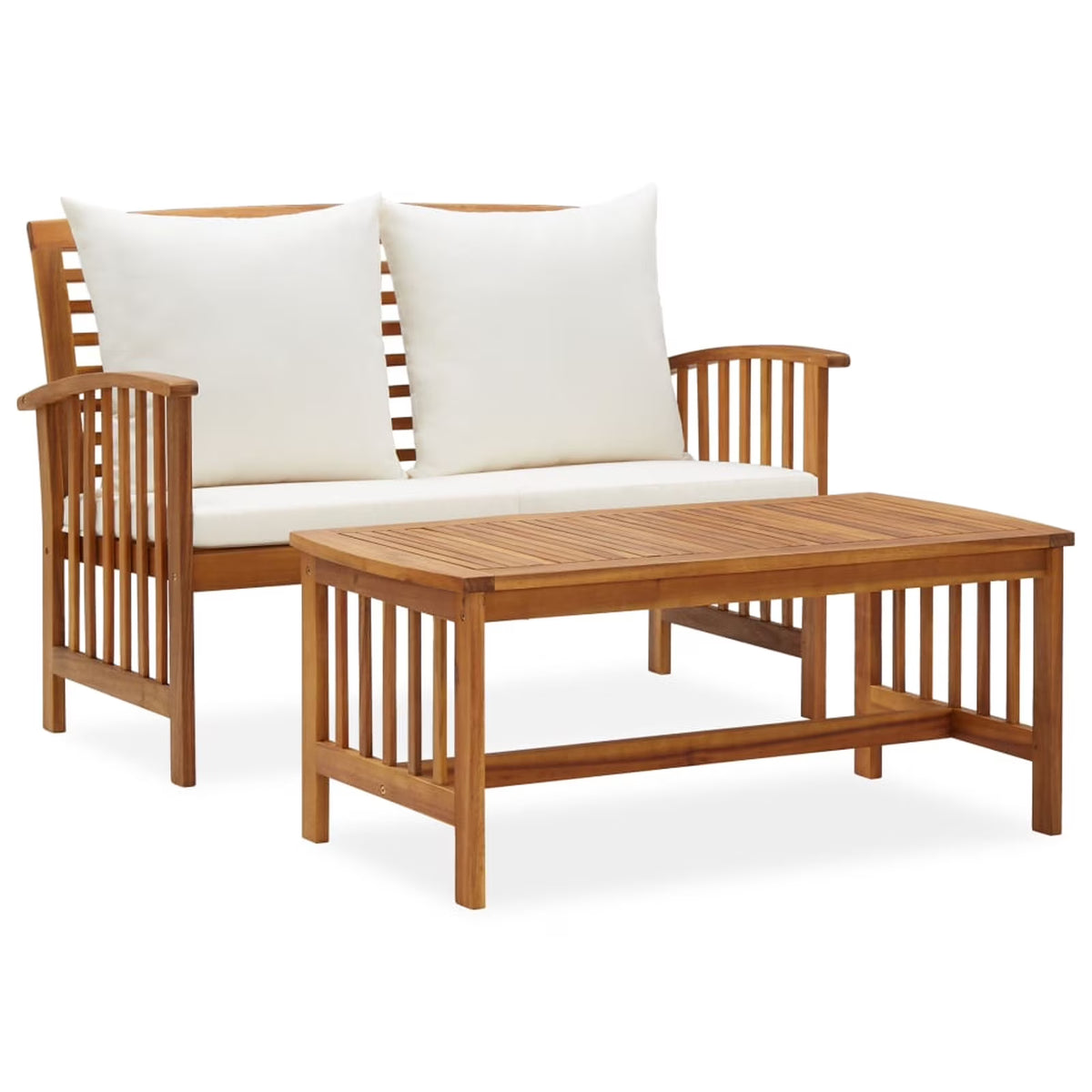 2 Piece Acacia Wood Outdoor Lounge Set with Cream Cushions B201984