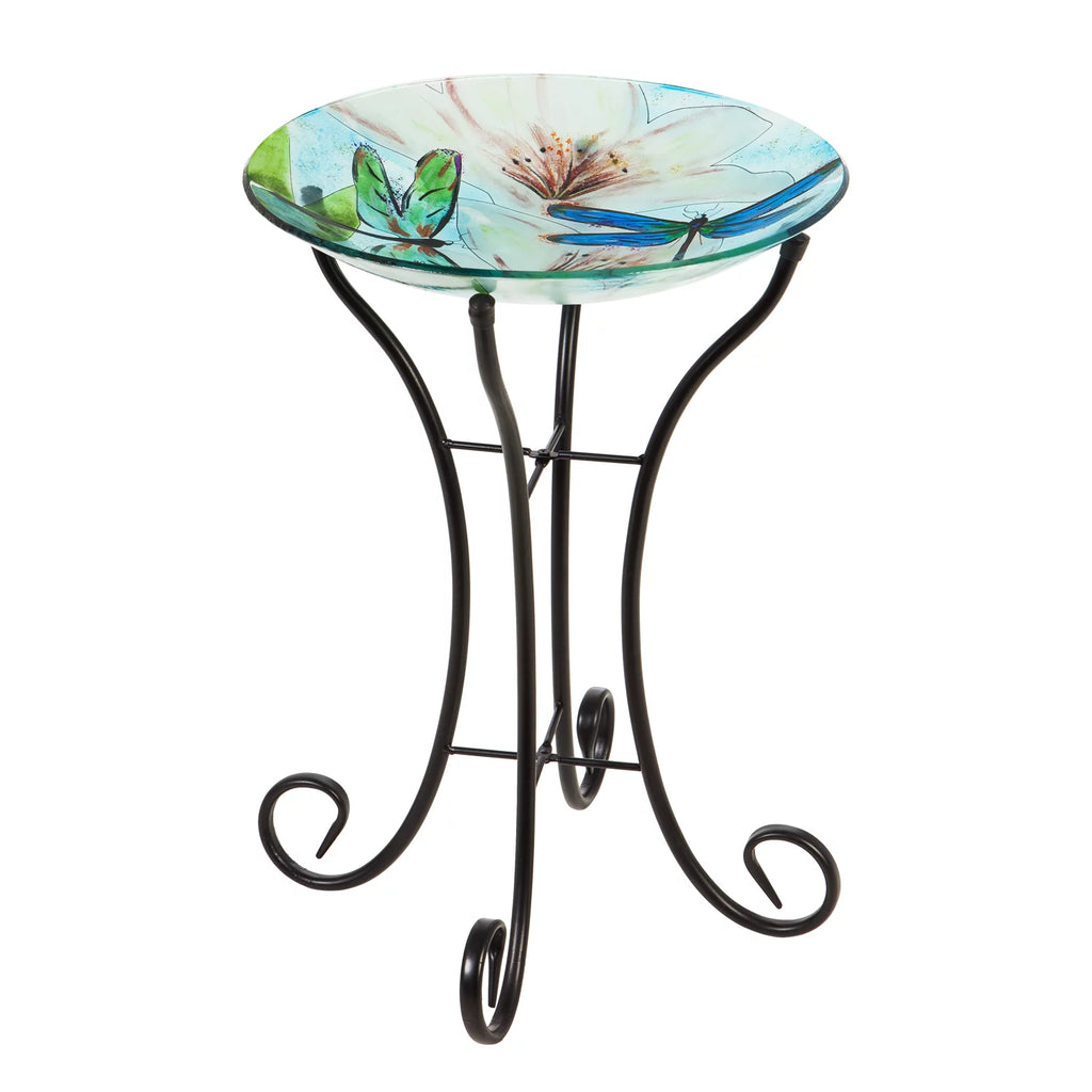16" Glass Bird Bath with Stand O2136