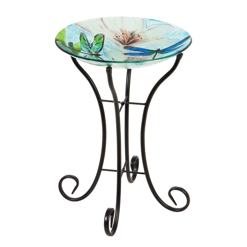 16" Glass Bird Bath with Stand O2136