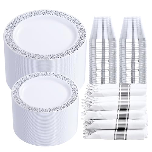 350 Pieces Gold Glitter Disposable Dinnerware Set J8423