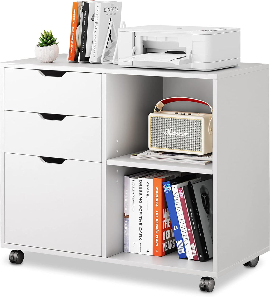 Black 3-Drawer Wood File Cabinet with Open Storage Shelves Z7252