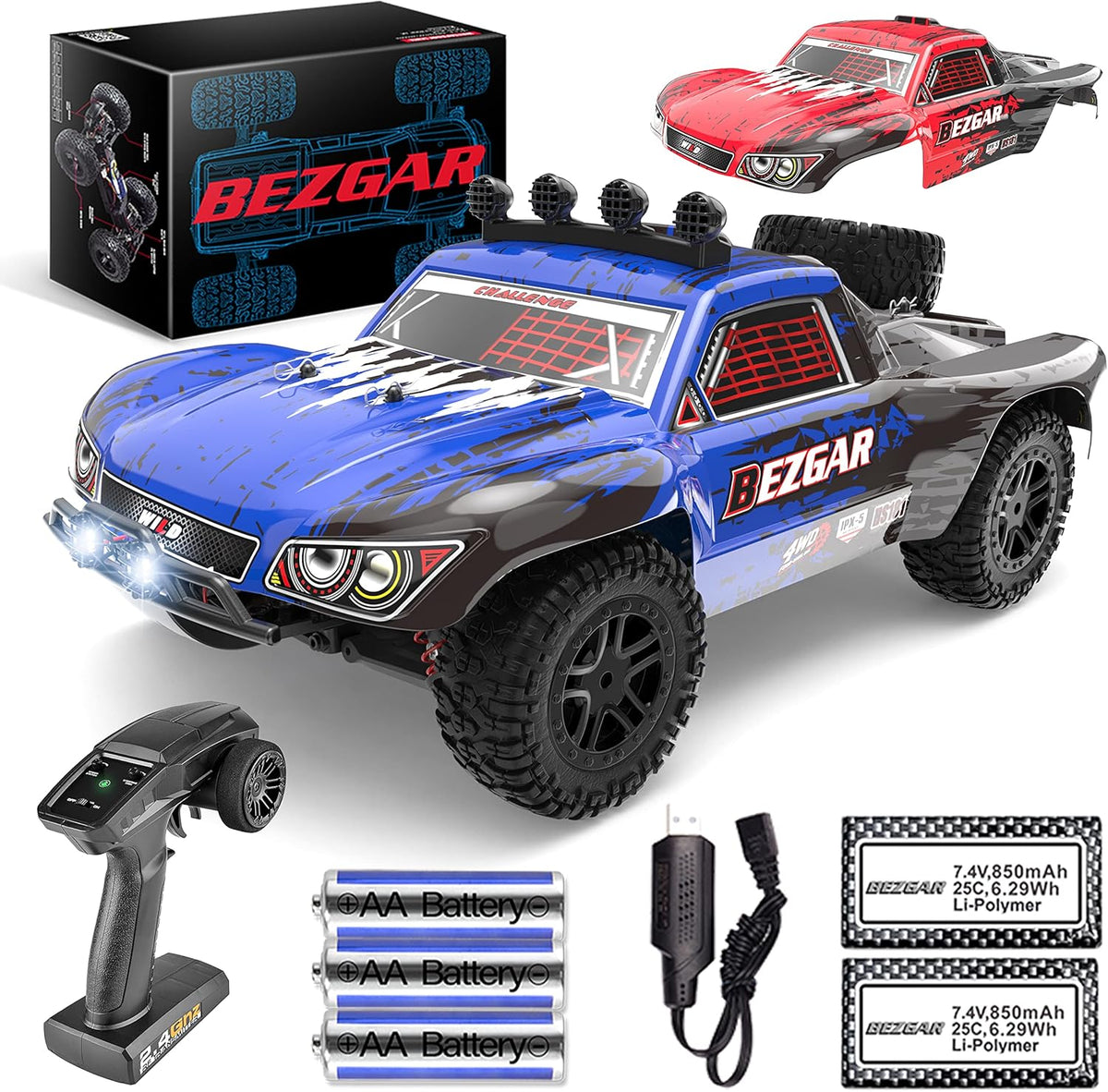 Remote Control Truck 4WD Electric Toy Off Road RC Monster Vehicle Car Crawler with 2 Rechargeable Batteries M568