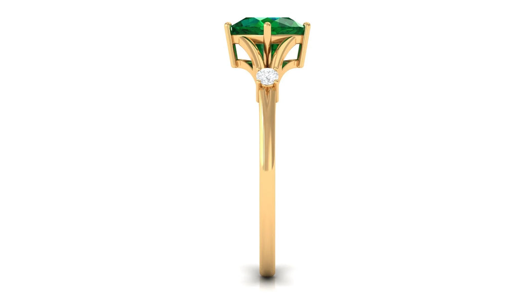Cushion Cut Lab Grown Emerald Solitaire Ring with Diamond, 14K Yellow Gold, US 9.50 E20394