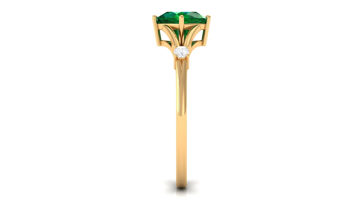 Cushion Cut Lab Grown Emerald Solitaire Ring with Diamond, 14K Yellow Gold, US 9.50 E20394