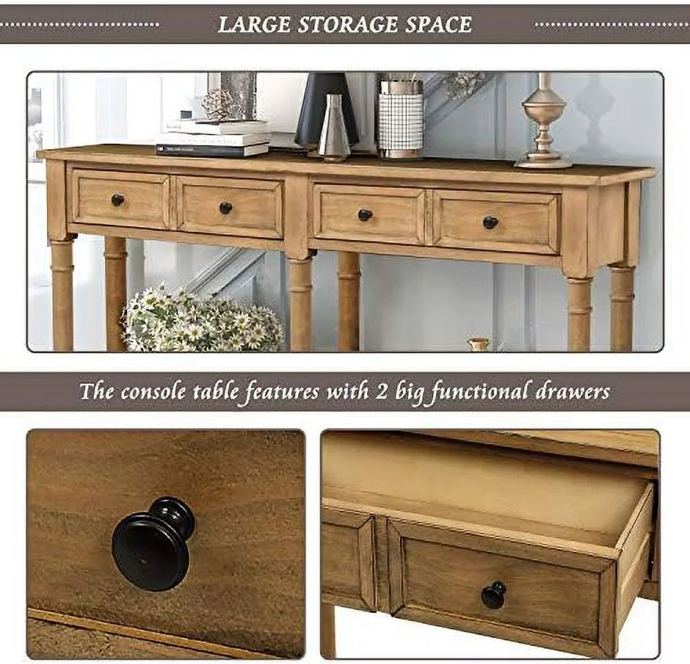 Solid Wood Console Table with 2 Drawers Y682012