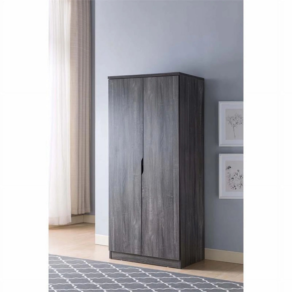 Contemporary Wood Wardrobe in Distressed Gray O5968