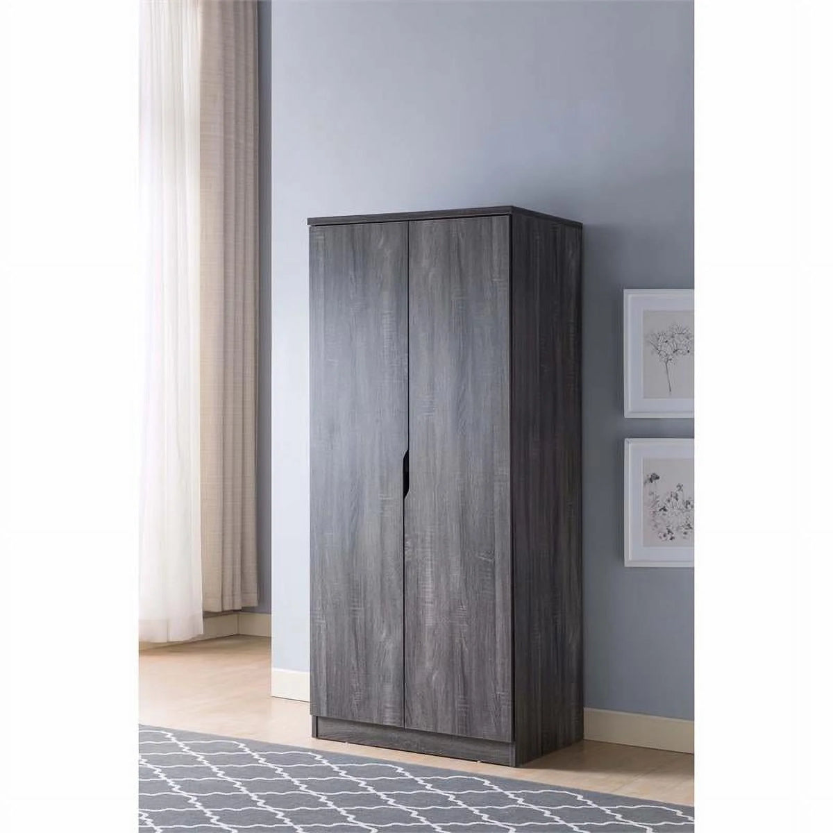 Contemporary Wood Wardrobe in Distressed Gray O5968