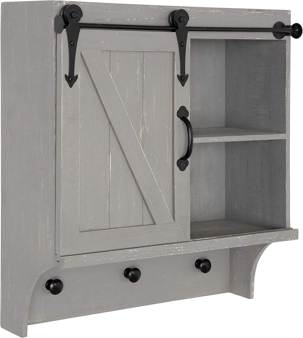 White Farmhouse Cabinet Wall Organizer with Sliding Barn Door and 3 Knobs Y106