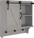 White Farmhouse Cabinet Wall Organizer with Sliding Barn Door and 3 Knobs Y106