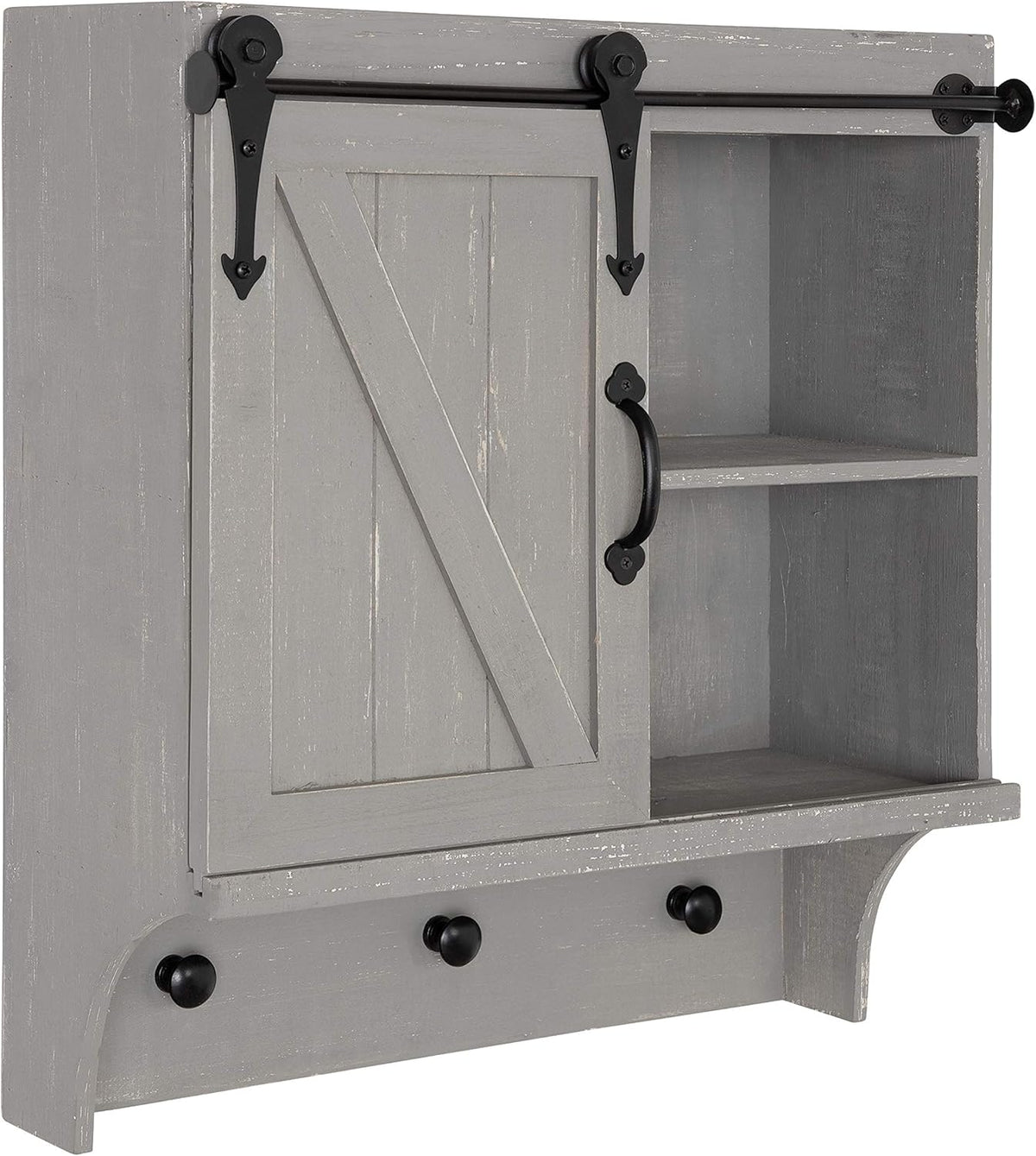 White Farmhouse Cabinet Wall Organizer with Sliding Barn Door and 3 Knobs Y106