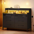 Black 6 Drawer Dresser with LED Light and Open Storage X295123