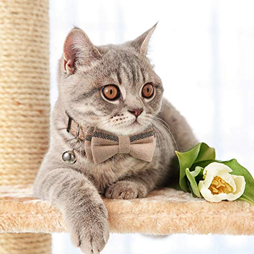 4 Pieces Breakaway Cat Collar Bandana with Plaid Scarf and Bowtie Bell E23731